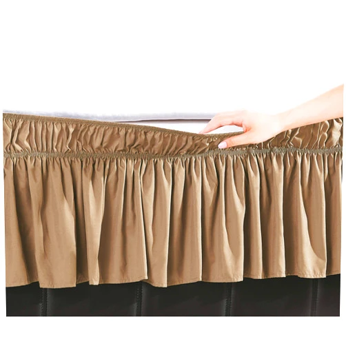 DE MOOCCI Three Fabric Sides Wrap Around Elastic Solid Bed Skirt, Easy On/Easy Off Dust Ruffled Bed Skirts 16 Inch Tailored Drop (Queen/King)