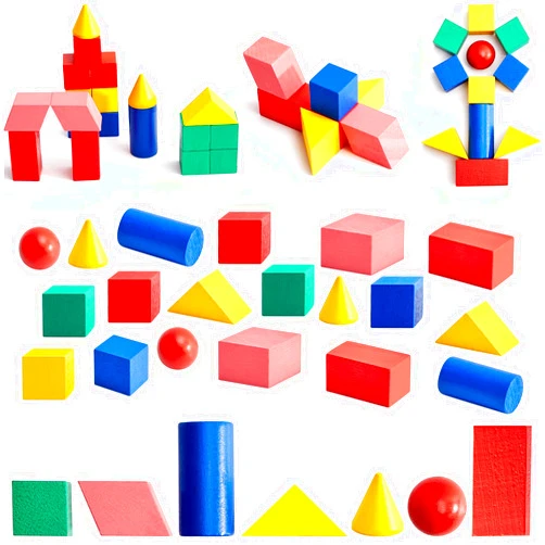 Deekin 70 Pcs Wood Geometric Solid Mini 3D Shapes for Teaching Classroom Manipulatives for Elementary School, Geometric Shapes 3D Block for Kid Geometry Math Kindergarten Preschool Learning (Geometry)