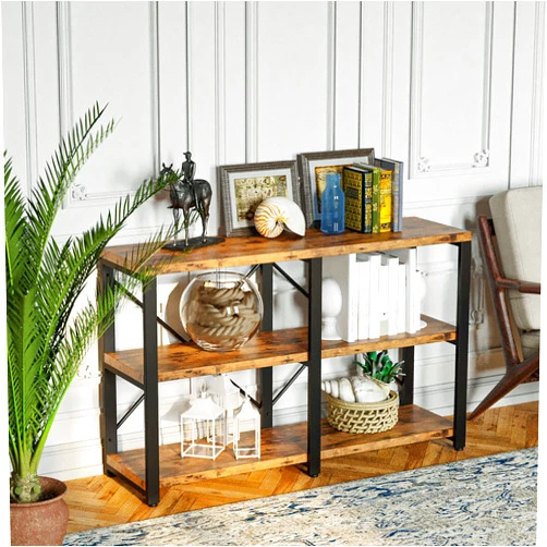 IRONCK Bookshelf Double Wide 47 in 3-Tier, Industrial Bookcases, Wood and Metal Bookshelves, Book Shelves for Home Office Decor Display