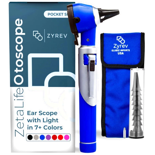 Zyrev ZetaLife Otoscope - Ear Scope with Light, Ear Infection Detector, Pocket Size (Blue Color)