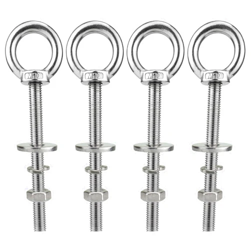 QWETRY M10 Stainless Steel Eye Bolts with Nuts 4 Pack, M10 x 100mm (3/8