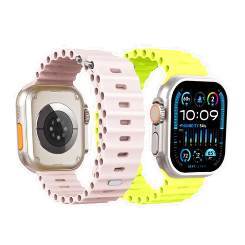 Chaogo Zhang 2 Packs Sport Ocean Bands Compatible with Apple Watch Band Ultra 2/Ultra SE Series 9/8/7/6/5/4/3/2/1 Silicone iWatch Band 49mm 45mm 44mm 42mm 41mm 40mm 38mm Women Men (42/44/45/49mm, Pink Sand&Lime