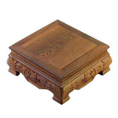 BYWMY Wood Vase Base Plant Holder Oriental Style Planter Stand Square Hand Carved Altar Sculpture Pedestal Low Display Stand For Living Room Garden Balconies ( Color : Brown , Size : L size )