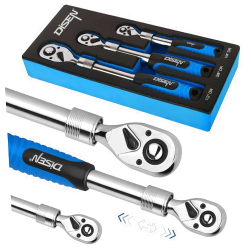 DISEN 3PCS Extendable Ratchet Wrench Set,1/4