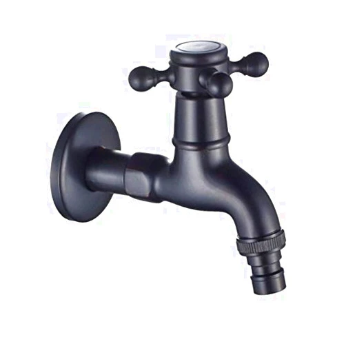 Tuqiu Bathroom Faucet Wall Mount Single Cross Handle Single Hole Lavatory Faucet Cold Water Only Washing Machine Taps Balcony Mop Sink Faucet,Oil Rubbed Bronze
