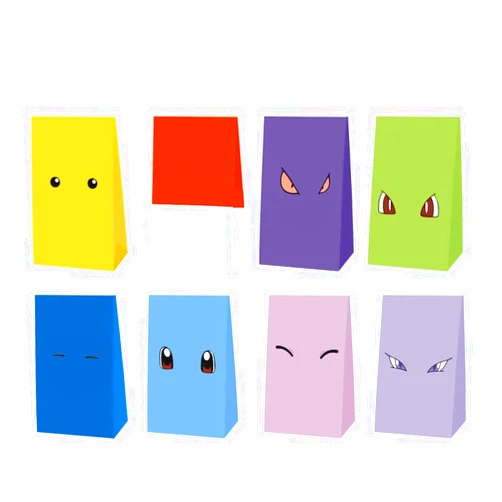 OULUN 16pcs Cartoon Animation Party Bags, Thickened Paper Party Favor Bags, 8.3 x 4.7 x 2.7 inches, Red, Yellow, Green, Blue, Purple, Birthday, Christmas