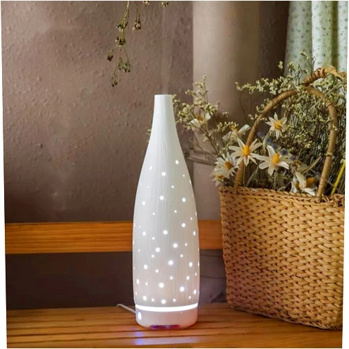 BWGHBH Ceramic Essential Oil Diffuser Indoor, Decorative Aromatherapy Humidifier Aromatherapy Diffuser with LED Light for Large Room