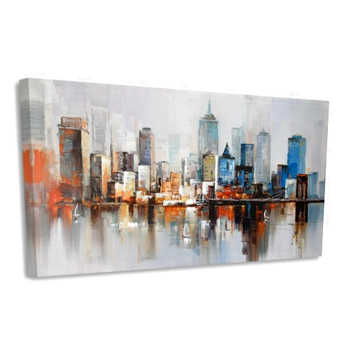 Arjun Brooklyn Bridge Wall Art Modern New York City Abstract Canvas Cityscape Painting Large Size Framed, Colorful NYC Skyline Textured Picture for Living Room Bedroom Home Office Wall Decor, 40
