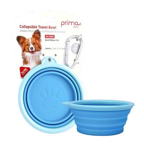 Prima Pets Prima Pet Expandable/ Collapsible Silicone Food & Water Travel Bowl with Clip for Small & Medium Dog and Cat, Size: 1.5 Cups (5.1 Inch Diameter Bowl) (AQUA)