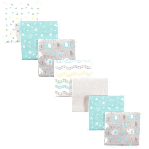 Luvable Friends Unisex Baby Cotton Flannel Receiving Blankets, Basic Elephant 7-Pack, One Size