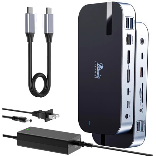 LIONWEI USB4 Dock Dual DisplayPort USB C to Triple Monitor 4K@60Hz, Docking Station with USB C Port to Monitor 5K@60Hz/4K@120Hz, 10Gbps USB, SD/Micro SD 4.0, RJ45, 150W Power Charger