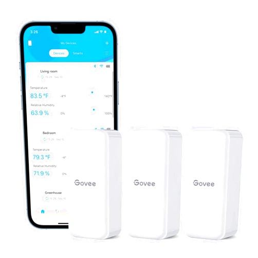 Govee Hygrometer Thermometer 3Pack H5100, Mini Bluetooth Temperature Humidity Sensor with APP Notification Alert, 2 Years Free Data Storage Export, 230 Feet Connecting Range