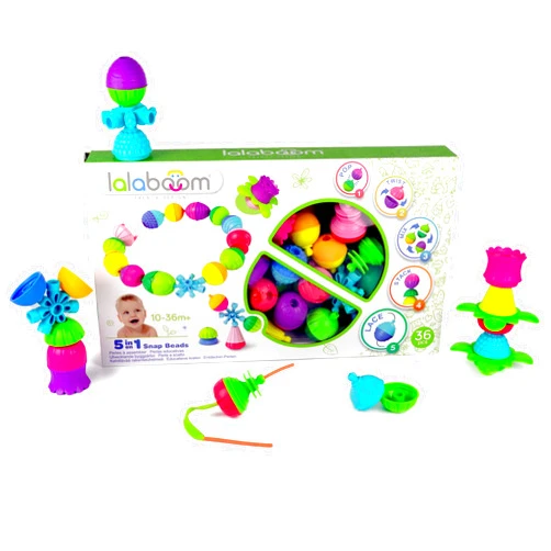 Lalaboom 36 Piece Baby Toddler Beads – Montessori Educational Shape and Color STEM Construction Toy 10 Months to 3 Years - BL300, Multicolor