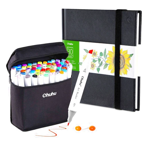 Ohuhu 60 Colors Alcohol Art Markers (Fine & Chisel, Bonus 1 Colorless Blender) + 6.9