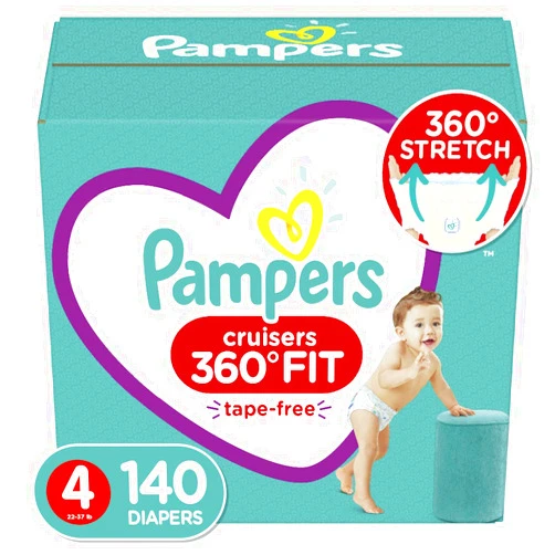 Pampers Diapers Size 4, 140 Count - Pampers Pull On Cruisers 360Ë Fit Disposable Baby Diapers with Stretchy Waistband, ONE Month Supply (Packaging May Vary)