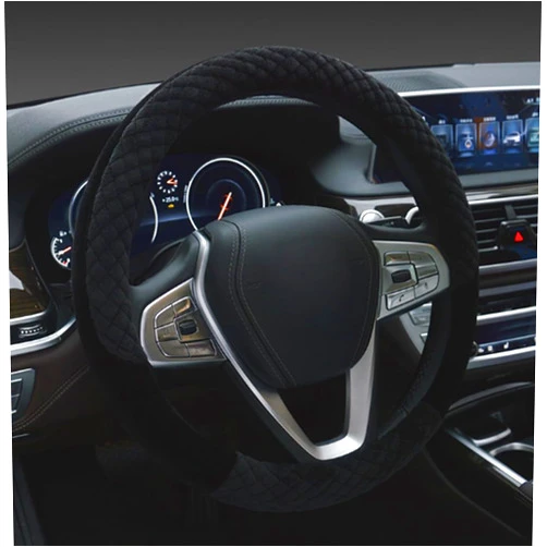 Mayco Bell Winter 38cm Premium Soft Short Fur Car Steering Wheel Cover High-Density Warm Plush Steering Wheel Protector Cover Black