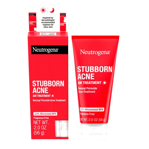 Neutrogena Stubborn Acne AM Face Treatment with 2.5% Micronized Benzoyl Peroxide Acne Medicine, Oil-Free Daily Facial Treatment to Reduce Size & Redness of Breakouts, Paraben-Free, 2 oz