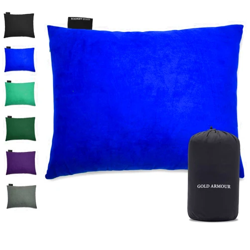 Gold Armour Camping Pillow - Backpacking and Travel Pillow for Sleeping and Traveling - Compressible Memory Foam Travel Pillow - Essential Camping Accessories Gear (Small 12 x 16in, Blue)