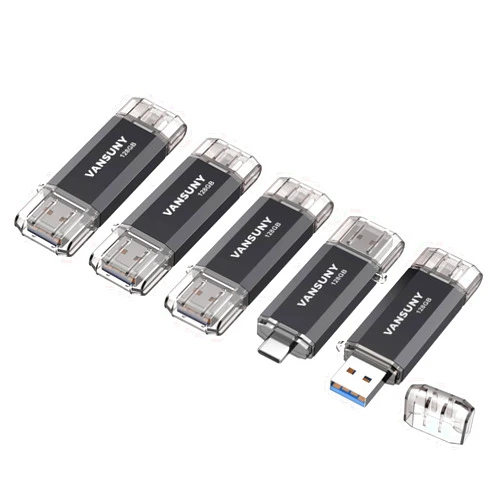 Vansuny 5 Pack 128GB USB C Flash Drive 2 in 1 OTG USB 3.0+USB C Memory Stick with Keychain Thumb Drive Photo Stick Jump Drive for Android Smartphones, Computers, MacBook, Tablets, PC