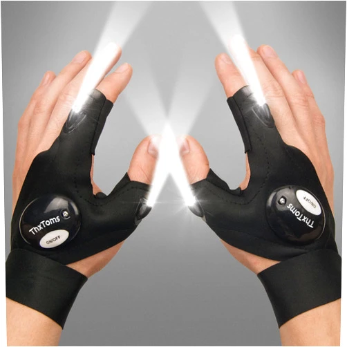 ThxToms LED Flashlight Gloves,Valentines Day Gifts for Men Him,Christmas Birthday Gifts for Dad Father Husband, Cool Gadgets Tools for Repairing Fishing Camping, 1 Pair Black