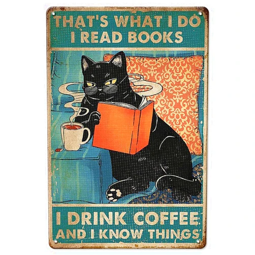 YOYI ART Funny Black Cat Coffe Bar Decor sign - Vintage Metal Tin Signs for Home Kithchen, Bedroom, Man Women Cave, Coffee Bar and Basement Wall Decor Art, Gifts for Cat Lover and Women, 8 x 12 inch