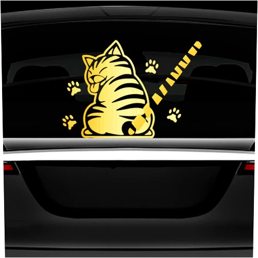 Leniutor Funny Cat Wiper Sticker for Cars, 16 Colors Waterproof Vinyl Waving Tail Wiper Decals for Rear Window Bumper Trunk Decal Decorations Cute Animal Car Stickers 7.4”x9.6” (Brushed Gold)
