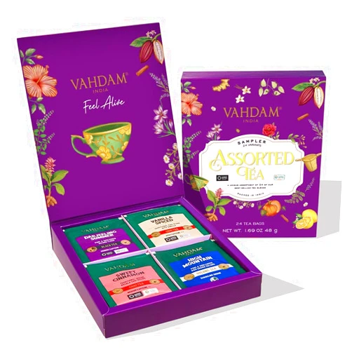 VAHDAM, Assorted Valentines Day Tea Gift Set | Classic Valentine Day Gift Box - 24 Unique Flavor in Individually Wrapped Pyramid Tea Bags | Valentines Day Gifts for Women & Men