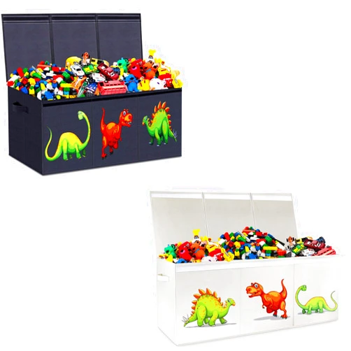HOMEMARVEL Toy Chest for Boys, Black and White Dinosaur