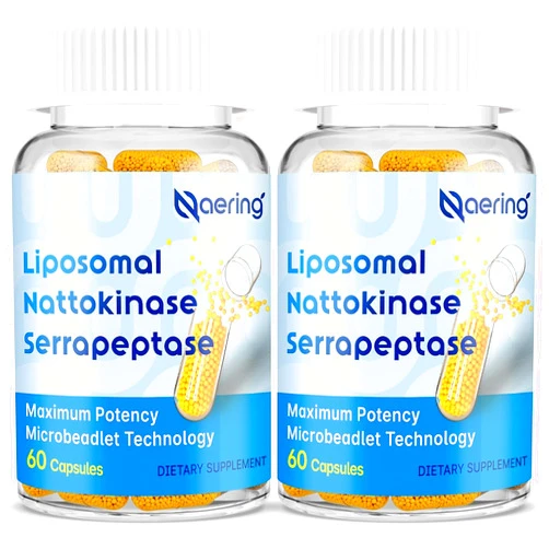 Naering Liposomal Nattokinase 12,000 FU Serrapeptase 360,000 SPU Enzyme Supplement - Enriched with Synergistic Enzymes and Nutrient Blend & Inulin for Circulatory, Gut, Digestion 60 Capsules (2 Bottle)