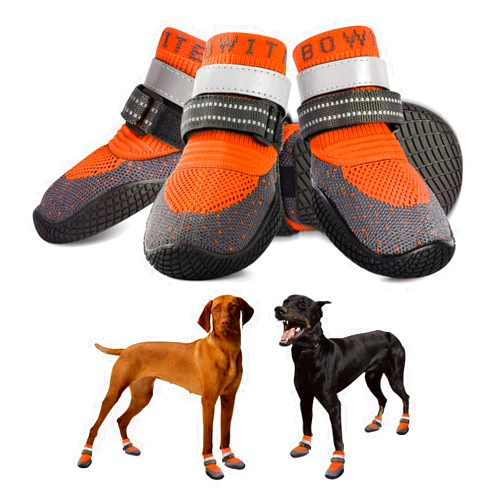 Bowite Dog Boots & Paw Protectors, Dog Shoes for Hot Pavement, Bowite Summer Winter Breathable Lightweight Fly Knit Dog Booties with Reflective Strips for Small Medium Large Dogs 4PCS/Set（Orange,#3）