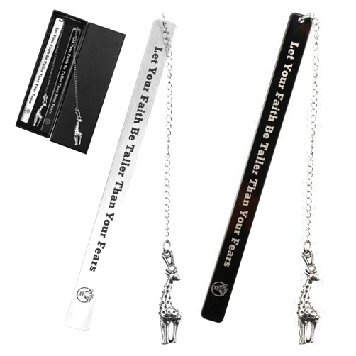 Molain 2Pcs Inspirational Bookmarks with Giraffe Pendant, Stainless Steel Bookmarks for Book Lovers, Gift Box for Graduation, Birthday