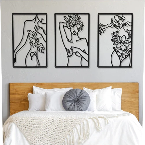 CHENGU 3 Pieces Metal Minimalist Abstract Woman Wall Art Line Drawing Wall Art Decor Single Line Female Home Hanging for Kitchen Bathroom Living Room