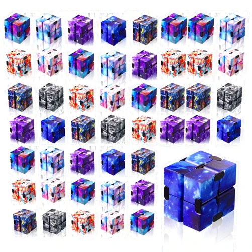 Chivao 48 Pcs Cube Sensory Toy Handheld Infinite Cube Flipping Hand Cube Desk Gift Portable Blocks for Teen Adult Anxiety Stress Relief Valentine's Day(Starry Sky Style)