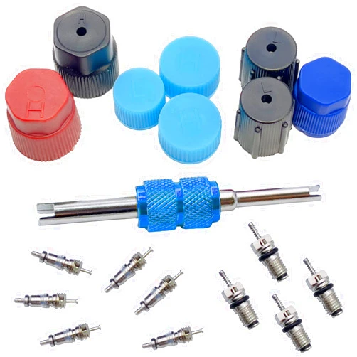 VOTNMIC Air Conditioning Valve Core Kit,Cap & Valve Air Conditioning System Seal Cap A/C R12 R134a Refrigeration A/C Valve Core Rmover Tool HVAC AC Systems Charging Port Seal Caps Kit