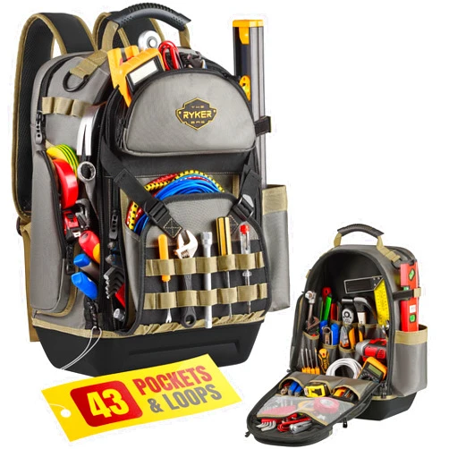 The Ryker Bag Tool Backpack, Heavy Duty Electrician Tool Bag for Contractors, Plumbers & HVAC Technicians, Professional Jobsite Gear Storage Organizer Ideal gift for Dads, Maintenance & Construction