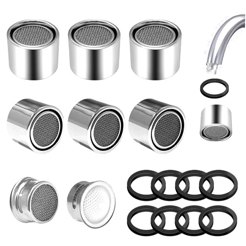 OWMOSYX 8 Pcs Faucet Aerator Replacement Parts Kitchen Sink Aerator Faucet Filter with Brass Shell Housing 15/16 Inch With Gasket For Kitchen and Bathroom, Chrome