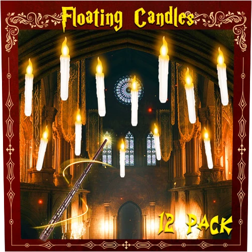 Aucurwen Floating Candles with Wand for Christmas Decorations, 12 Pack Flameless Hanging Candles for Christmas Tree, Flickering Floating LED Christmas Tree Candles for Yule Decorations, Indoor
