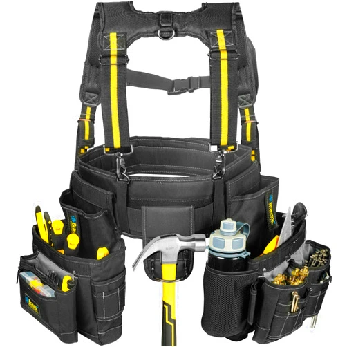 Megaflint Tool Belt Suspenders Tool Vest Ultra Anti-Wear Tool Belt 20-Pocket Pro Framer's Combo Apron Tool Belt and Yoke-style Suspenders-1200D Tool Belts for Men