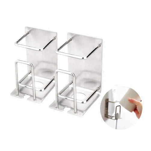 YXChome Toothbrush Holder - Wall Mounted 3 in 1 Toothbrush Holder Toothpaste Holder and Cup Holder,304 Stainless Steel Organizer Toothbrush/Toothpaste Holder Wall Mounted Adhesive (2 Pack)
