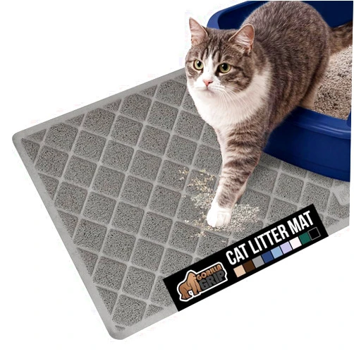 GORILLA GRIP Cat Litter Box Mat, Water Resistant, US Designed Kitty Litter Trapping Mats, Easy to Clean, Scatter Control, Less Mess and Clean Floors, Kitten Supplies for Indoor Cats, 24x17 Grey