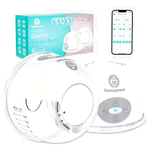 Momspeace Breast Pump Hands Free, Momspeace Breast Pump with APP, Double Wearable Breastfeeding Pumps, Hands Free Breast Pump with 2 Mode & 12 Levels, Portable Electric Breast Pump Wireless -24mm, 2 Pack