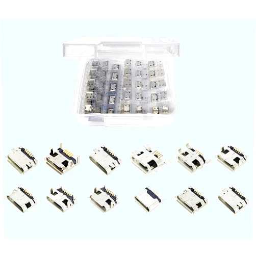 Bytcew 12 Types Micro USB Sockets Kit Jack Plug Connector,USB-b Repair Replacement Adapter Assortment Set for Phone,Toy,Circuit Board Solder Dip SMD SMT(60 pcs)