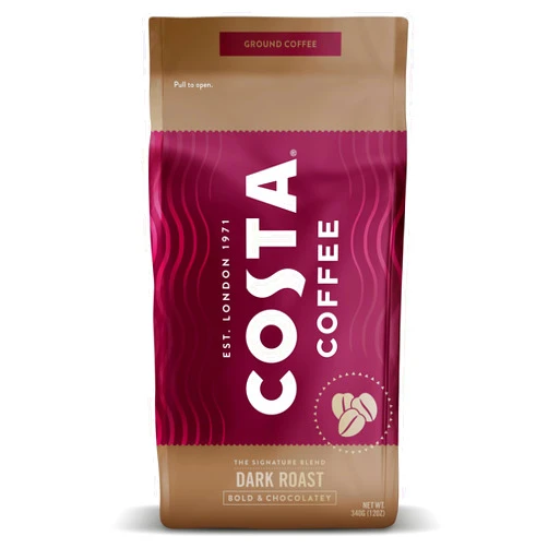 Costa Coffee Ground Coffee, Signature Blend Dark Roast, 12oz each, Rainforest Alliance Certified