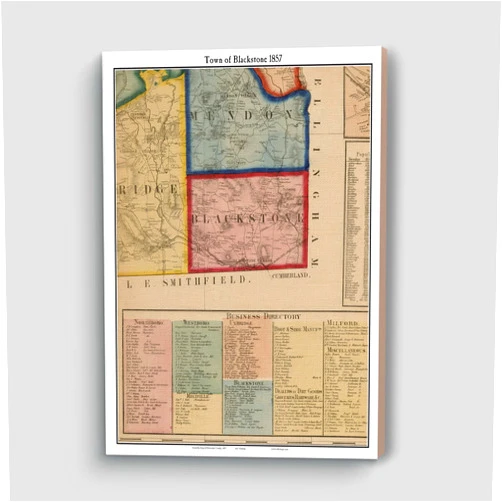 MG Global Vinage Hanging Canvas Print of Blackstone 1857 Massachusetts Worcester County MA | 8x12 12x18 16x24 20x30 24x36 Historical City Wall Art for Gift | Antique Rustic Home Office Decor