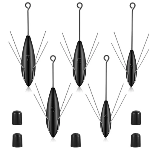 Sotiff 5 Pcs Sputnik Sinker Fishing Equipment Long Tail Fishing Weights Saltwater Surf Casting Sinkers Catfish Beach Spider Weights for Ocean Sea Sand, 3 oz 4 oz 5 oz 6 oz and 7 oz (Black)