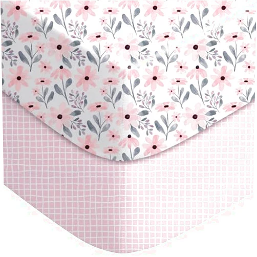 Yoofoss Pack and Play Sheets Fitted, Mini Crib Sheets 2-Pack for Pack N Play Mattress, Stretchy Playard Sheet, Soft and Breathable Pink Flower