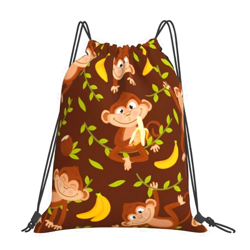QLIEERE Cute Monkey Banana Tree Drawstring Gym Backpack Sports Sackpack Cinch String Yoga Bags for Women Men