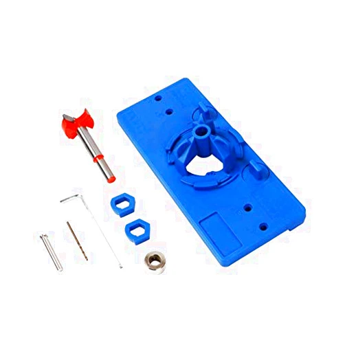 Kipokalor 35mm Concealed Hinge Jig Boring Hole Drill Guide Cutter Bit Set Door Boring Hole Template and Bit for Cabinet Door Installation for Tool Carpenter (Blue)