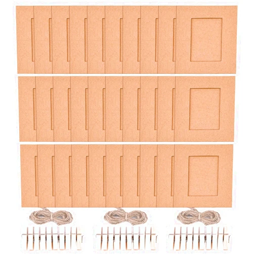 Sunmns Wall Decor Hanging Display Paper Photo Frame Set Compatible with Fujifilm Instax Mini 11 9 8 70 90 26 Camera Films, Mini Link Printer, 30 Piece (Brown)
