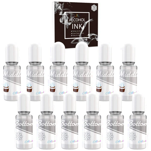 DecorRom White Alcohol Ink Set - 4 Ounce 2 Type Color for Resin Petri Dish Making, Epoxy Painting, Yupo Creations - Paint Dye for Art, Tumbler - 120ml